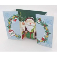 Handmade 3D Pop Up Christmas Card Vintage Santa Claus Gift Given Reindeer Wreath Sledge Snowflakes Holly Jingle Bells Star Seasonal Greeting